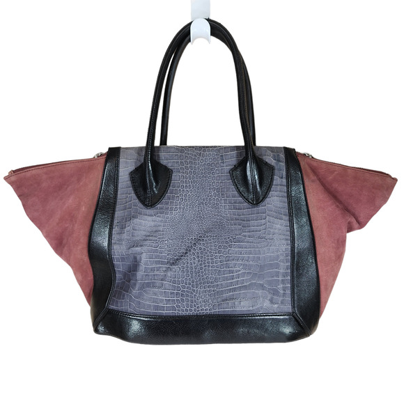 Pour La Victoire Maison Croc Embossed Tote Bag Brick Red Black Suede Leather - Picture 10 of 16